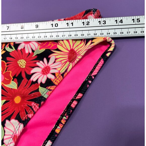 Wild Fable-Women's Ribbed High Waist High Leg Cheeky Bikini Bottom-Black/Pink-XS - Picture 5 of 12